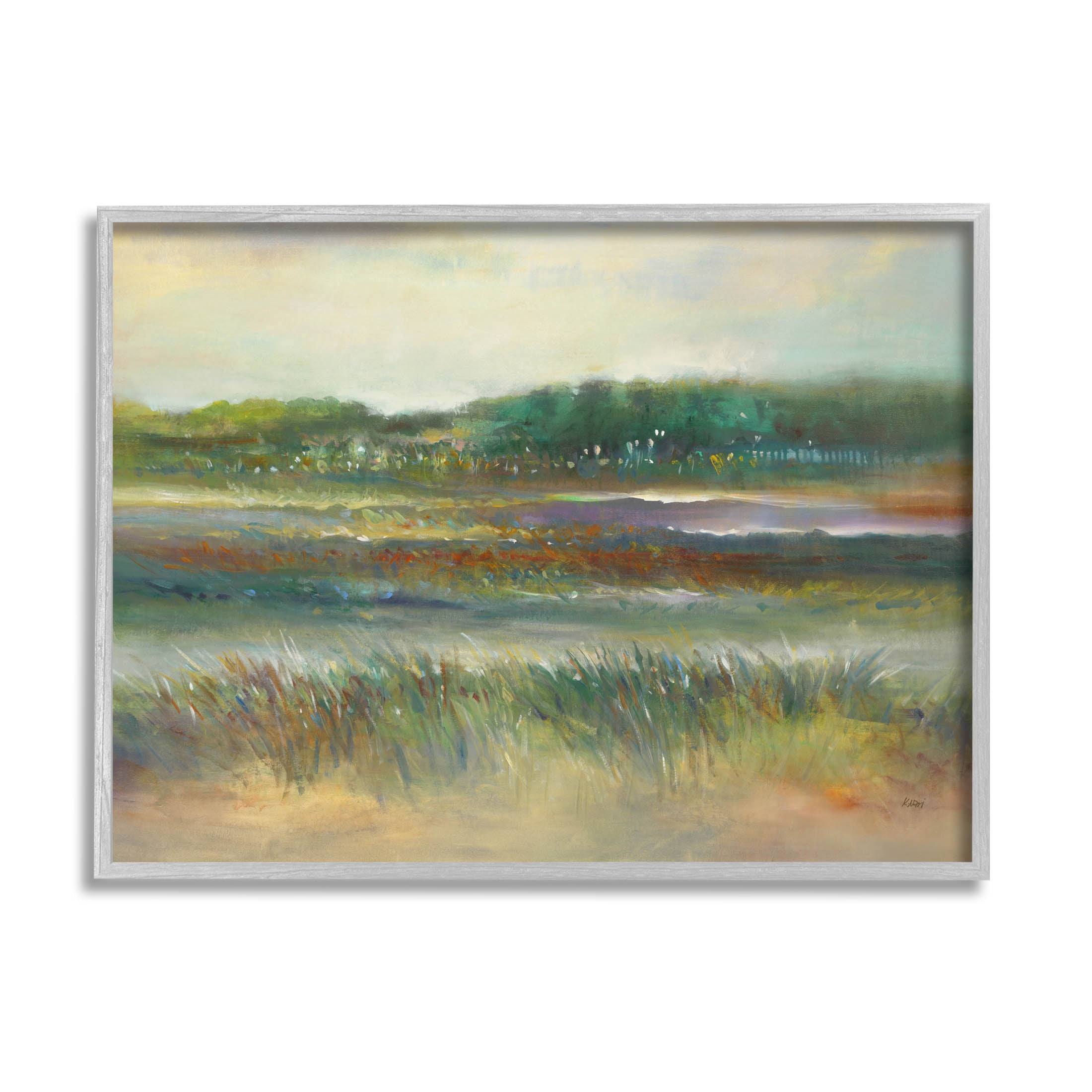 Calming Countryside Scenery Field Landscape Painting Gray Framed Art Print Wall Art