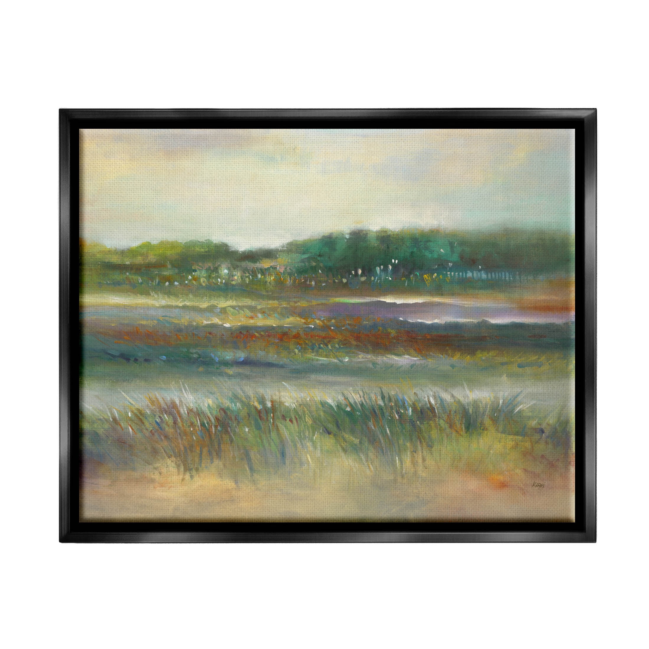 Calming Countryside Scenery Field Landscape Painting Jet Black Framed Art Print Wall Art
