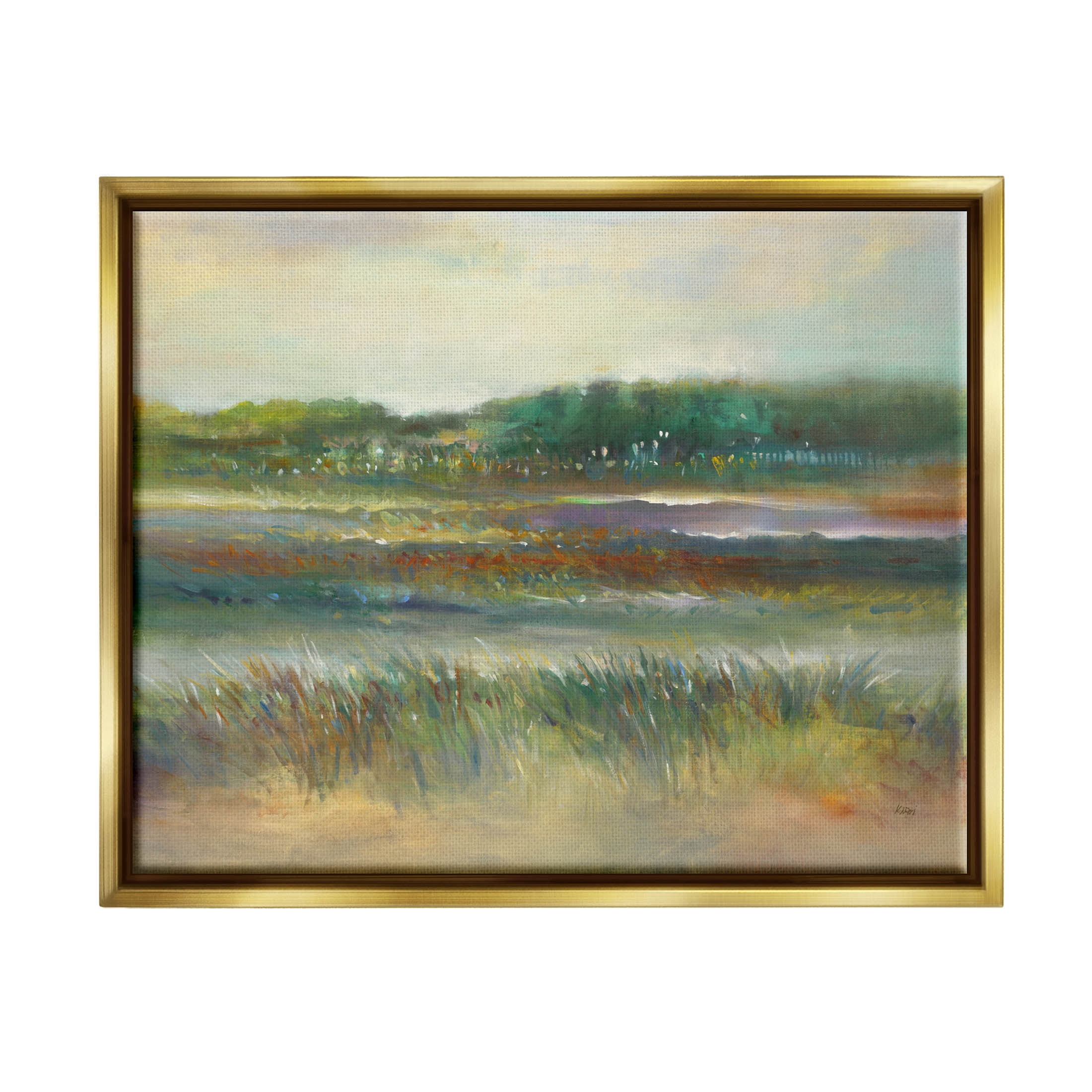 Calming Countryside Scenery Field Landscape Painting Metallic Gold Framed Art Print Wall Art