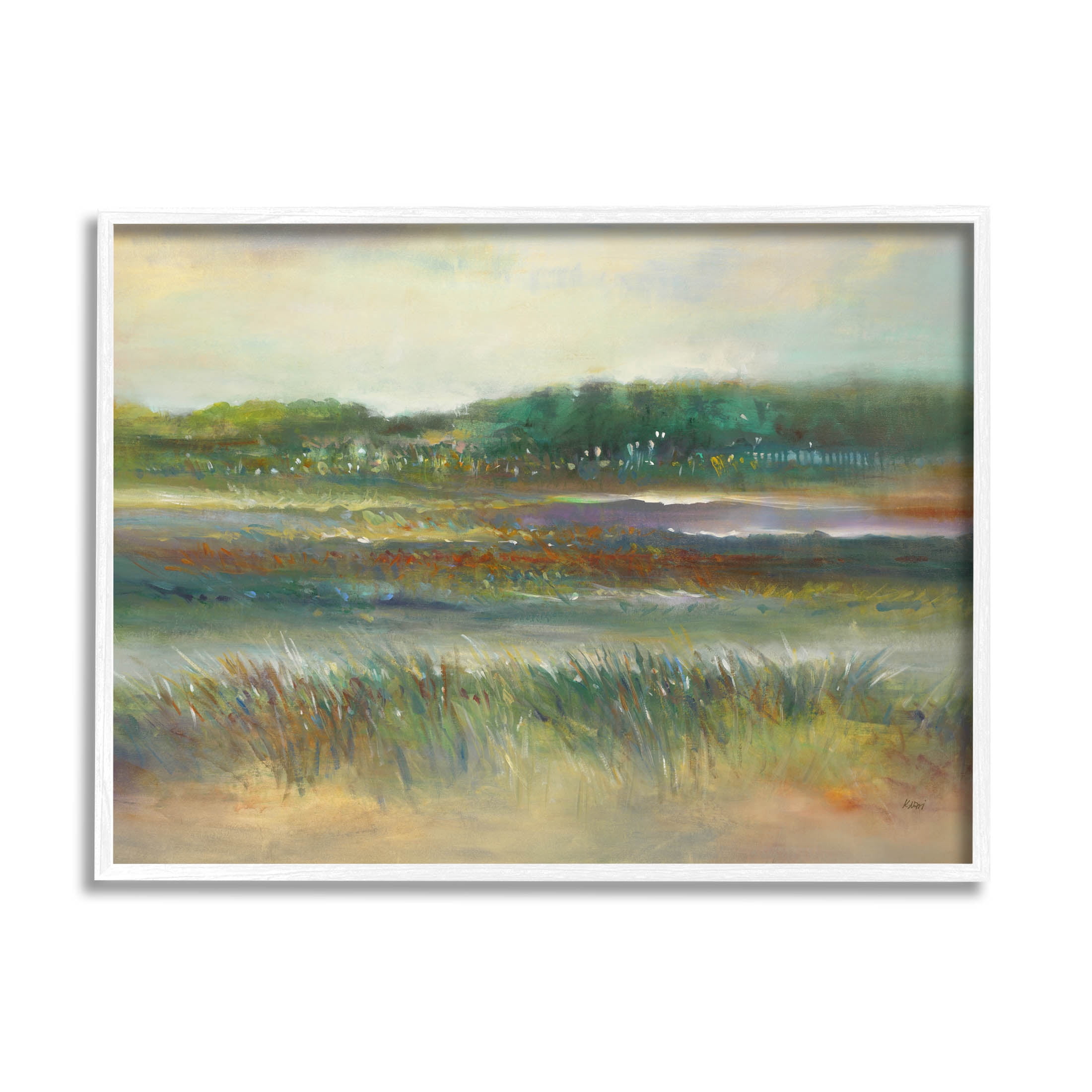 Calming Countryside Scenery Field Landscape Painting White Framed Art Print Wall Art