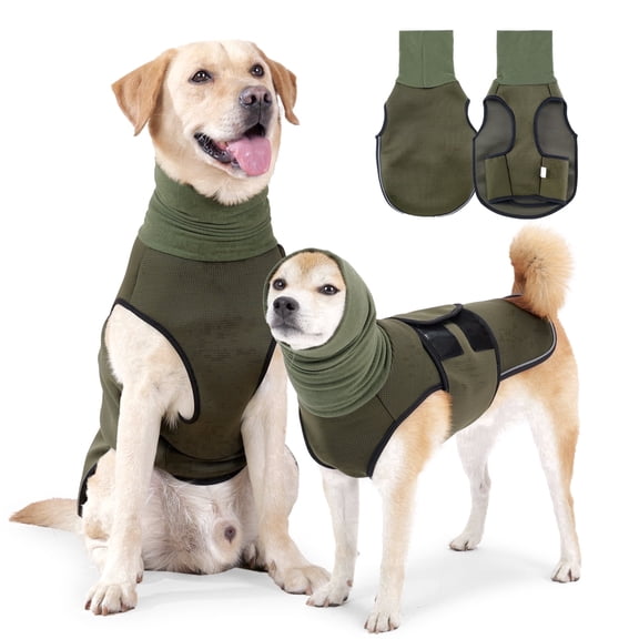 Amztom Calming Dog Anxiety Vest with Ear Cover, Breathable & Skin-Friendly Coat for Thunder, Fireworks, Travel & Separation Relief,Green,L