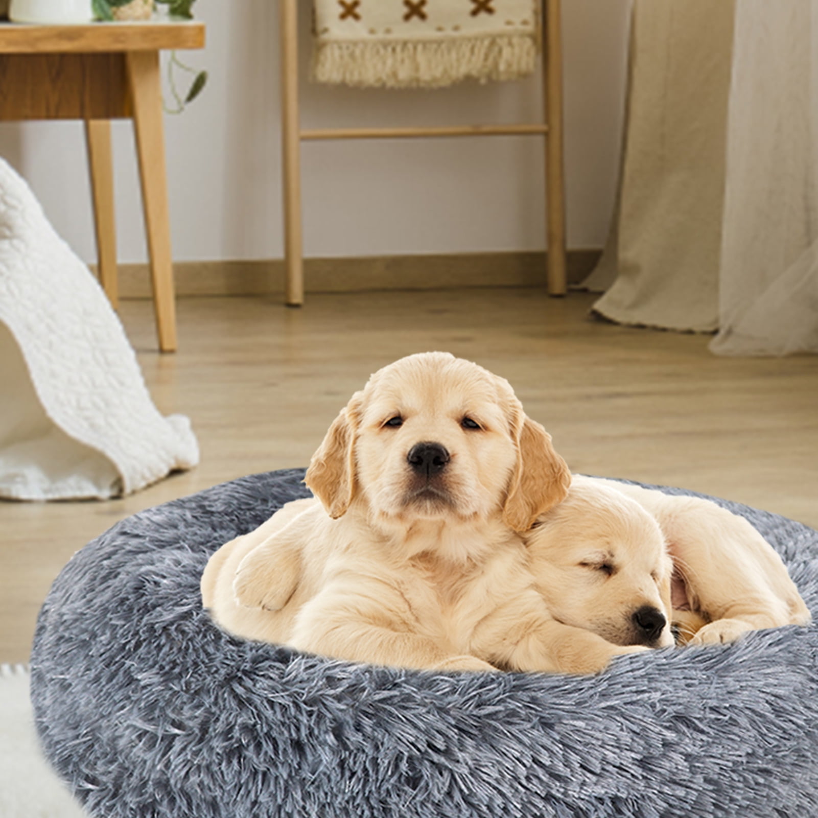 Calming Dog Bed, 24" Plush Active cat Bed, Anti Anxiety Round Donut Dog