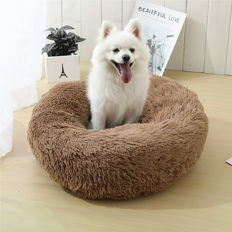Calming Dog Bed 24 Plush Active cat Bed Anti Anxiety Round Donut Dog Bed Washable and Calm Orthopedic pet Bed Improve Sleep Soft cat Litter Suitable for Small and Medium Sized Cats and
