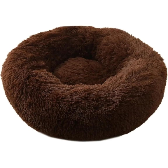 Calming Dog Bed & Cat Bed, Anti-Anxiety Donut Dog Cuddler Bed, Warming Cozy Soft Dog Round Bed, Fluffy Faux Fur Plush Pet Dog Cat Cushion Bed for Small Medium Dogs and Cats (Medium, Coffee)
