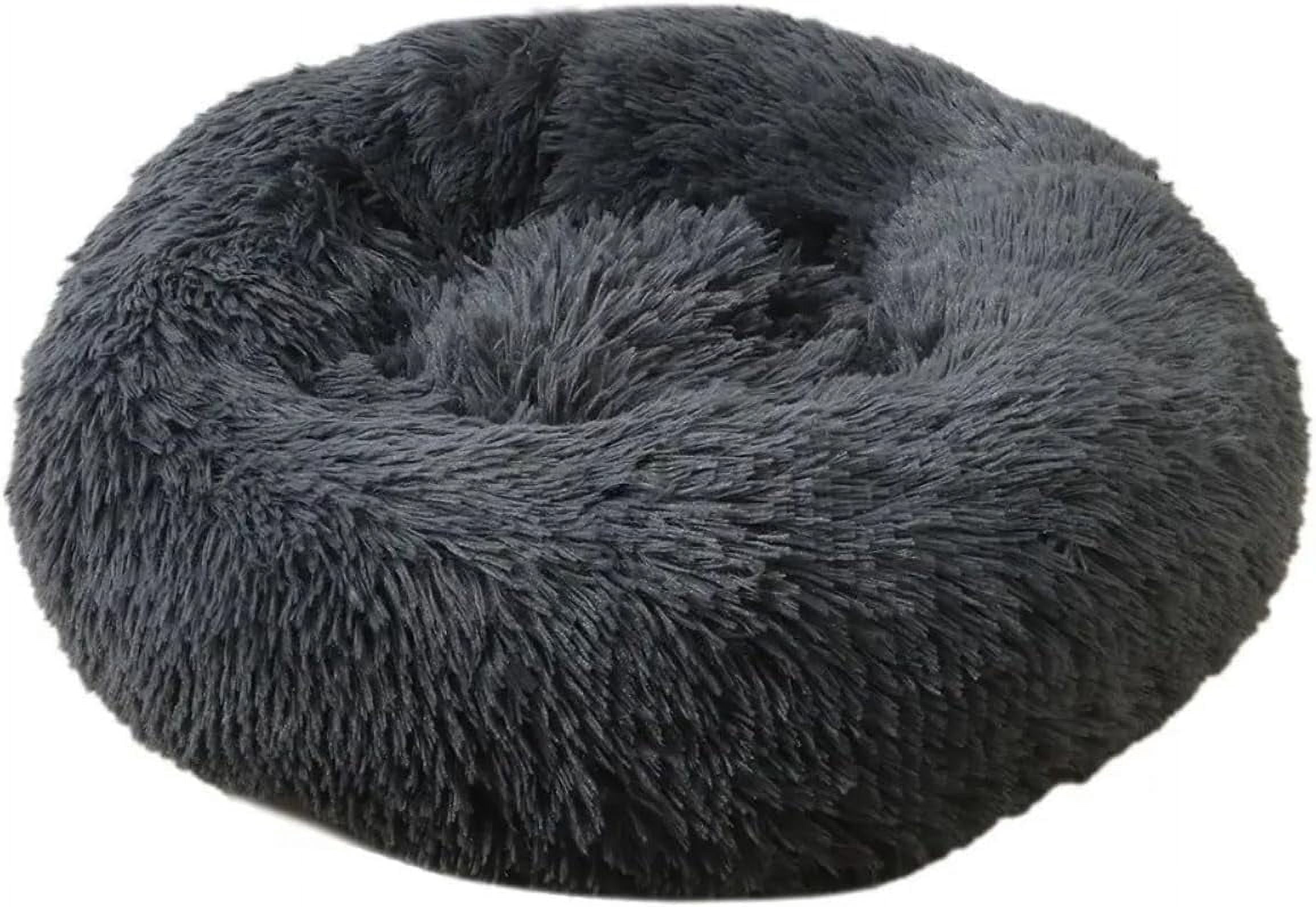 Calming Dog Bed & Cat Bed, Anti-Anxiety Donut Dog Cuddler Bed, Warming Cozy Soft Dog Round Bed, Fluffy Faux Fur Plush Pet Dog Cat Cushion Bed for Small Medium Dogs and Cats (Small, Dark Grey)