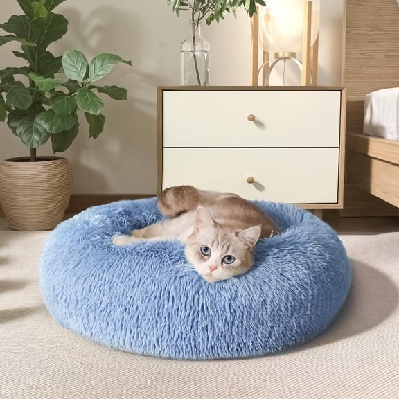 Calming Dog Bed & Cat  Donut Cuddler Warming Cozy Soft Round Cushion For Small Medium Dogs And Cats
