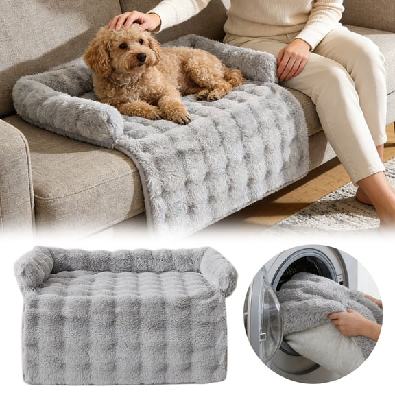 Calming Dog Bed for Couch, 29.5 x 29.5 inch, Non- Rabbit-Velvet Dog Sofa Mat for Furniture Protector, for Small, Medium Dogs and Cats (Grey)