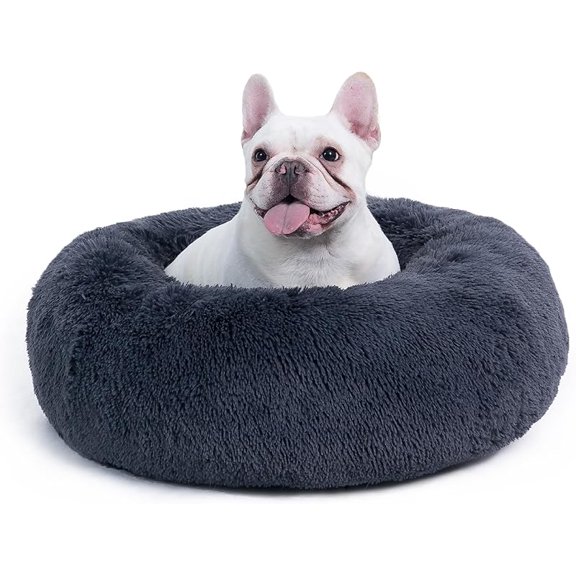 Calming Dog Bed Medium Large Size Dogs - Donut Washable Large Pet Bed, 36 inches Anti-Slip Round Fluffy Plush Faux Fur Dog Bed