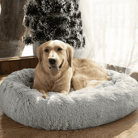Calming Dog Bed for Medium Dogs - Donut Washable Medium Pet Bed, 30 inches Anti-Slip Round Fluffy Plush Faux Fur Cat Bed, Fits up to 45 lbs Pets