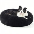 thumbnail image 1 of Calming Dog Bed for Small Medium Dogs - Donut Washable Medium Pet Bed, Anti-Slip Round Fluffy Plush Faux Fur Cat Bed, Black, 1 of 8