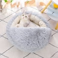 thumbnail image 1 of Calming Dog Beds & Cat Cave Bed With Hooded Cover,Washable Round Beds for Small Pets,Anti-Slip Faux Fur Fluffy Coved Bed,Comfortable Warming Pet Bed(15.75 * 15.75Inch,Gray), 1 of 6