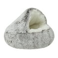 thumbnail image 1 of Calming Dog Beds & Cat Cave Bed With Hooded Cover, For Small Pets,Anti-Slip Faux Fur Fluffy Bed, Outer Diameter 40Cm - Coffee color, 1 of 5