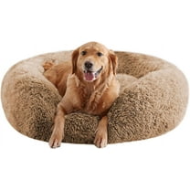 Calming Dog Beds for Large Dogs, Faux Fur Donut Cuddler Dog Bed, Round Fluffy Pillow, Washable Pet Bed for Dogs Up to 80Lbs, 34inch