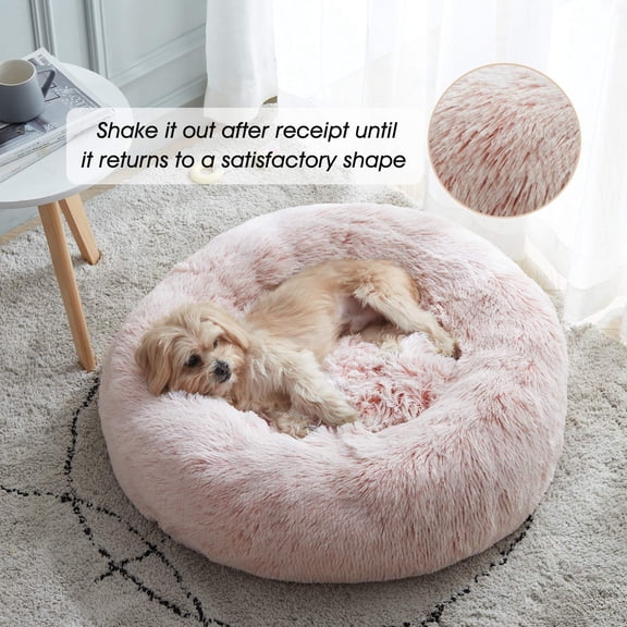 Calming Dog & Cat Bed  Donut Cuddler Warming Cozy Soft Round Fluffy Faux Plush Cushion For Small Medium Dogs And Cats (20"/24"/27"/30")