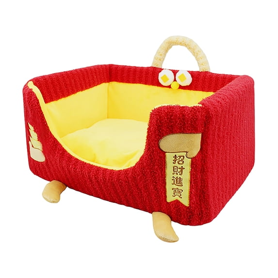 Calming Dog Cat Bed with Handle, Soft Plush Cute Cartoon Pet Nest Bed ...