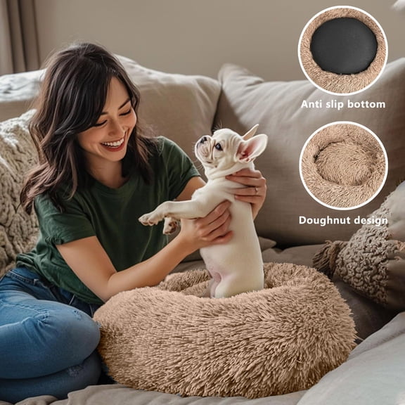 Dog & Cat Bed for Indoor Cats, Pet Bed, 15.75in Round Fluffy Dog & Cat Bed for Small/Medium Pets, Washable Plush Bed with Anti- Bottom, Cozy Indoor Bed for Puppies & Kittens