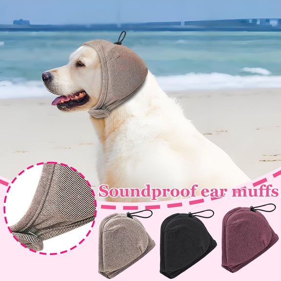 Calming Dog Head Wrap, Fleece Beanie for Pets, Thermal Ear Warmer Headband, Dog Ear Muffs for Noise Sensitivity, Thick Noise-Dampening Breathable Cotton Construction, Brown Soft