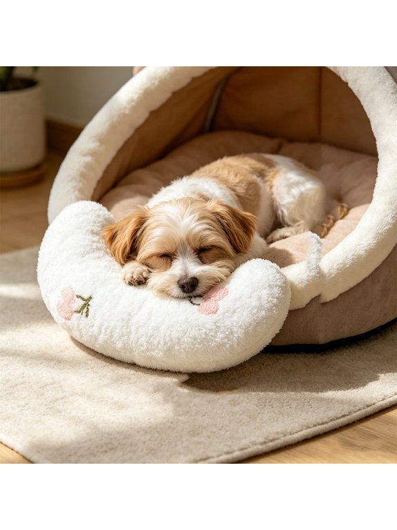 Calming Dog Pillow Soft Pet Pillows, Usupdd Comfortable Cuddling U-Shape Neck Support Washable, Portable Sleep Support for Small Dogs Cats Crate Travel, White
