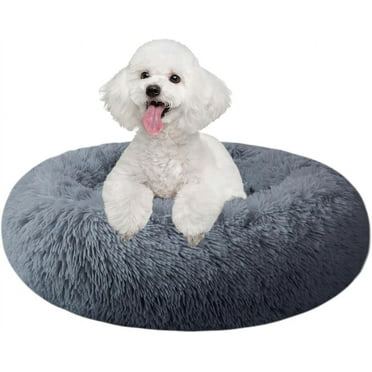 Calming Donut Dog Bed, 20 inch Round Donut Dog Bed Washable for Puppy and Kitten with Slip-Resistant Bottom, Dark Grey