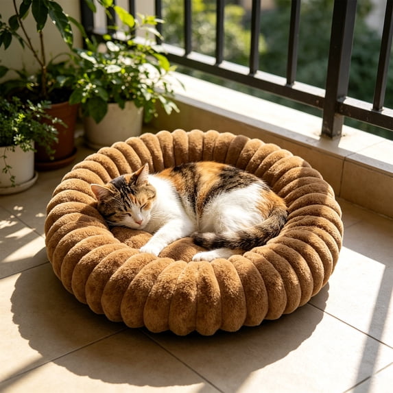 Calming Donut Dog Bed Small Round Cuddler Washable Anti-Anxiety Sleeping Cushion for Dogs & Cats 40cm