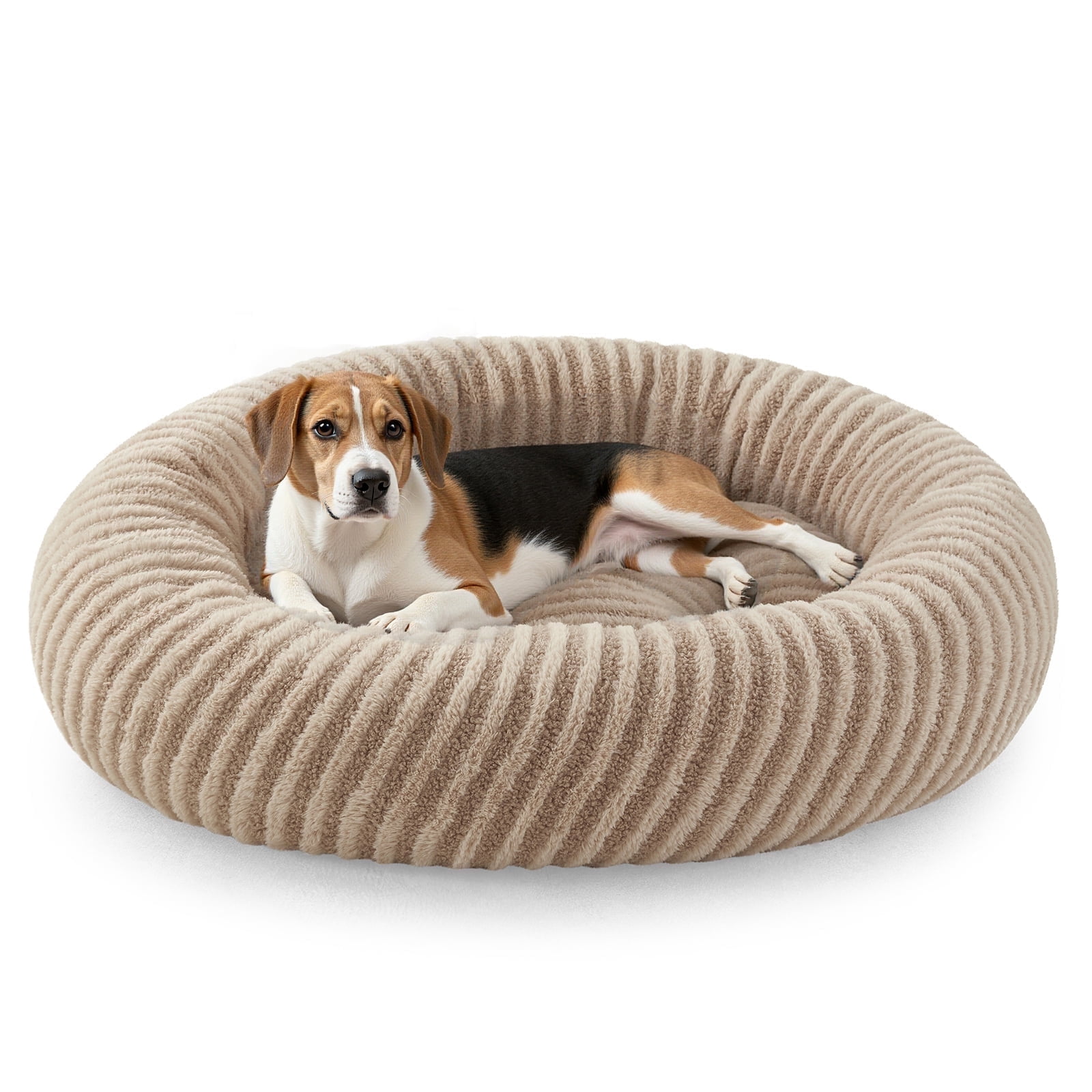 Walmart Deal of Calming Donut Dog Bed for Small Dogs and Cats, Washable with Removable Cover, Non-Slip Bottom, Soft Round Pet Bed, Beige, 30in