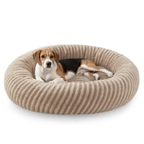 Calming Donut Dog Bed for Small Dogs and Cats, Washable with Removable Cover, Non-Slip Bottom, Soft Round Pet Bed, Beige, 30in