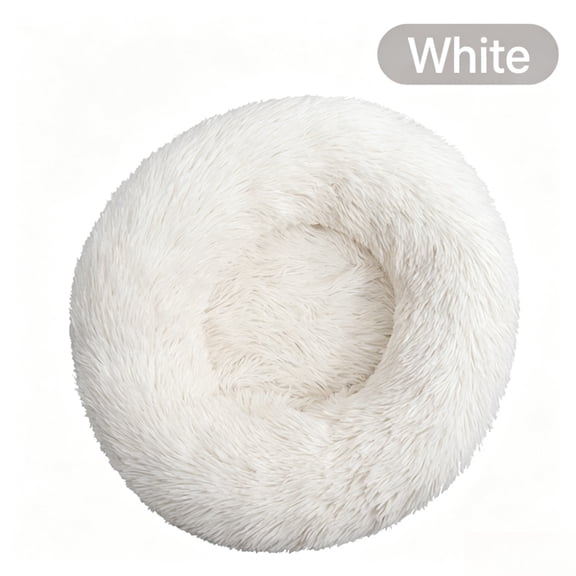 Calming Donut Pet Bed for Dogs & Cats, Fluffy Plush Round Anti-Anxiety Cuddler Bed, Non-Slip & Washable
