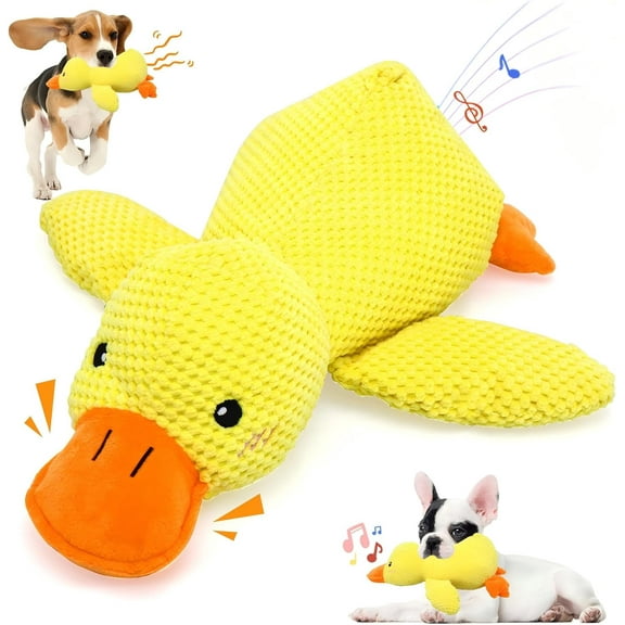 Calming Duck Toy for Anxious Dogs in 2 Sizes,9.8x8.6 Inch and 17.7x14.9 Inch, 2025 New Soft Plush with Squeaky Crinkle Sound, Interactive Chew Toy for Puppy Teething Relief
