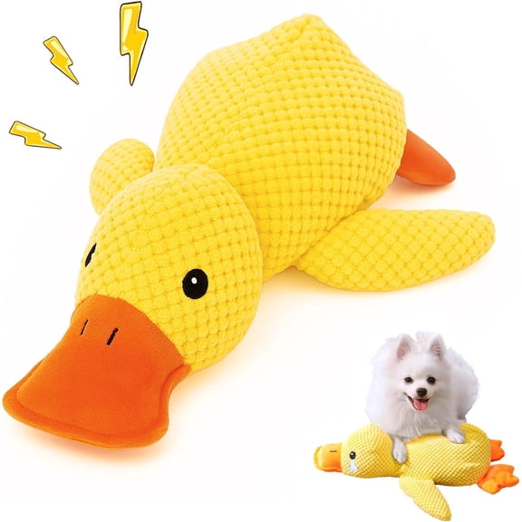 Calming Duck Toy for Dogs, 18″×15″ Large Duck Dog Toy with Quack-Quack Sound, The Mellow Dog Calming Duck, Bright Yellow