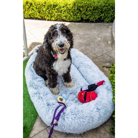 Calming Faux Fur Dog Bed With Memory Foam Bolster By Glow Pups For Ultimate Pet Comfort