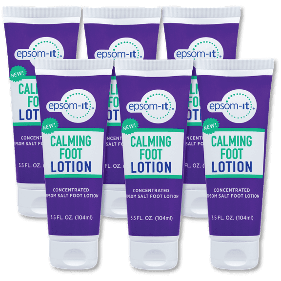 Epsom-It Calming Foot Lotion 3.5 oz Tube, 6-pack – Magnesium Sulfate Foot Cream for Sore Feet & Leg Cramps