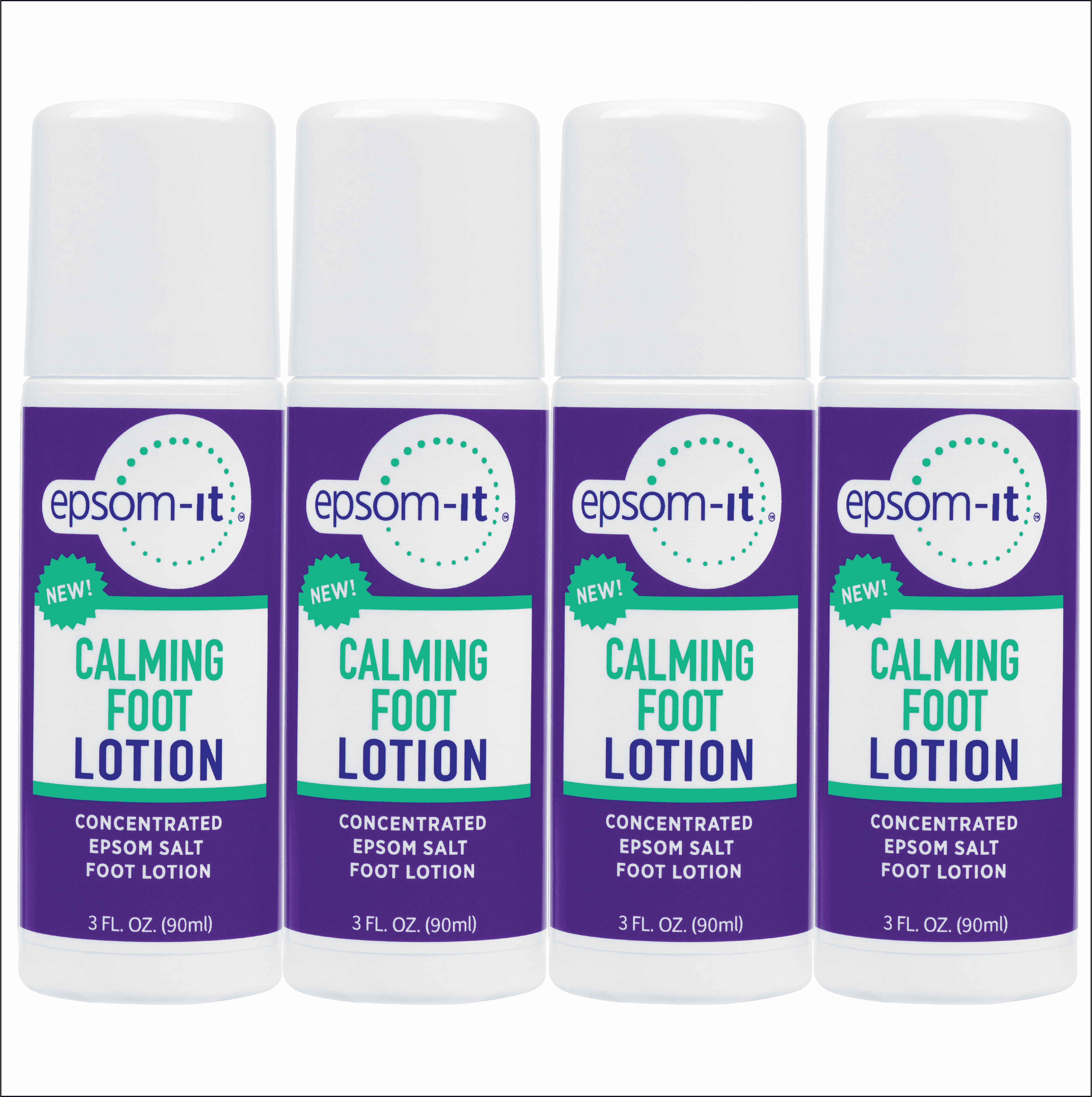 Epsom-It Calming Foot Lotion Roll On with Urea for Cracked Heels, Leg Cramps and Achy feet, 3 fl oz Each, 4 Pack