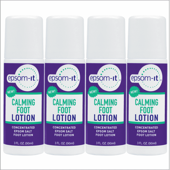 Epsom-It Calming Foot Lotion Roll On with Urea for Cracked Heels, Leg Cramps and Achy feet, 3 fl oz Each, 4 Pack