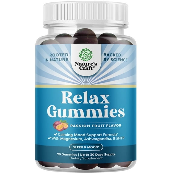 Calming Gummies for Adults with Ashwagandha and Magnesium - Relaxing Stress Gummies with L Theanine 5HTP and Lemon Balm Extract - Adaptogenic Better Mood Gummies with Stress Vitamins - 30 Servings