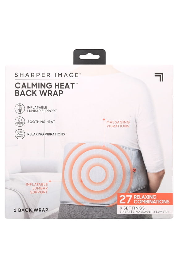 Sharper Image Calming Heat Back Wrap with Relaxing Vibrations, Gray