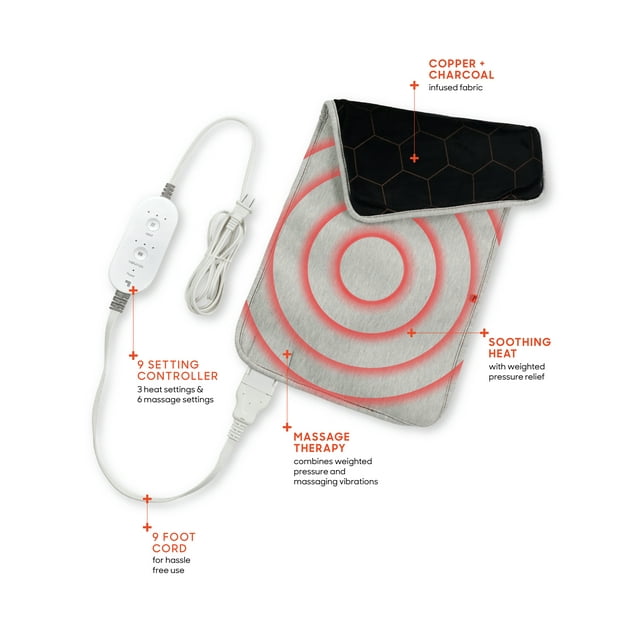 Calming Heat Copper Charcoal Heating Pad, Gray, 12"x24"