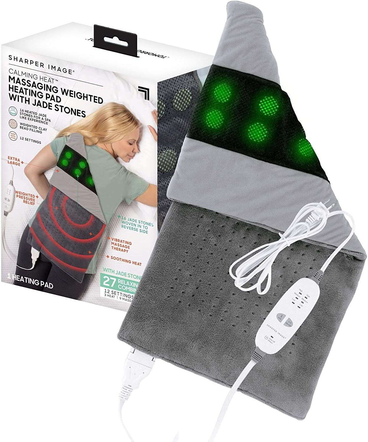 Calming Heat Massaging Weighted Heating Pad with Jade Stone 12 Settings, 27  Relaxing Combinations Grey - New - Walmart.com