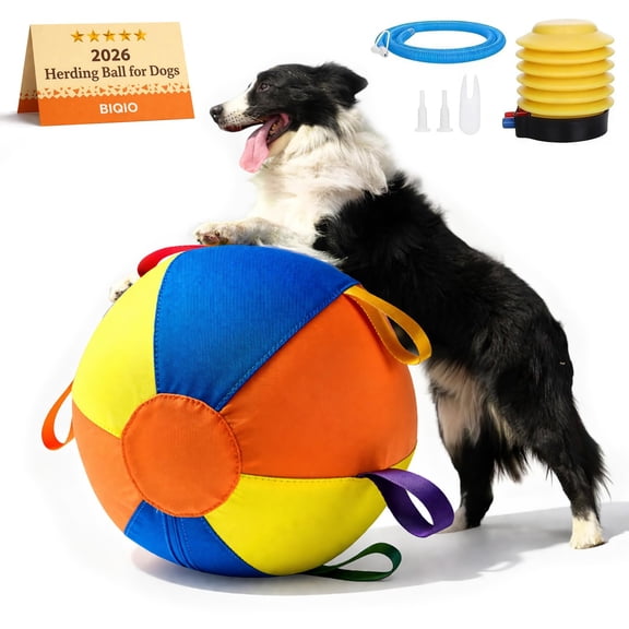 Calming Jumbo Ball for Dogs, 10/18/22" Large Herding Balls, Durable Tear-Resistant Inflatable Toys with Heavy-Duty Handle Cover & Pump, Big Exercise Toy for Pets and Horses