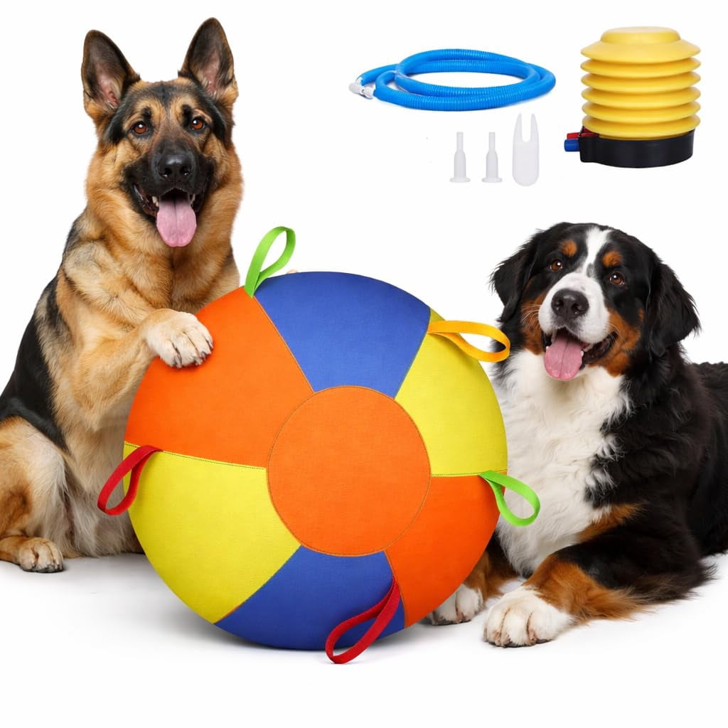 Calming Jumbo Ball for Dogs, Giant Herding Ball with Reinforced Handles & Fast Pump, Durable Tear-Resistant Interactive Toy for Large Breed Training Play