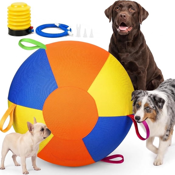 Calming Jumbo Ball for Dogs, Herding Ball with Handle Cover & Pump, Durable Tear-Resistant Inflatable Giant Dog Ball, Interactive Large Dog Toy for Australian Shepherds and Big Dogs