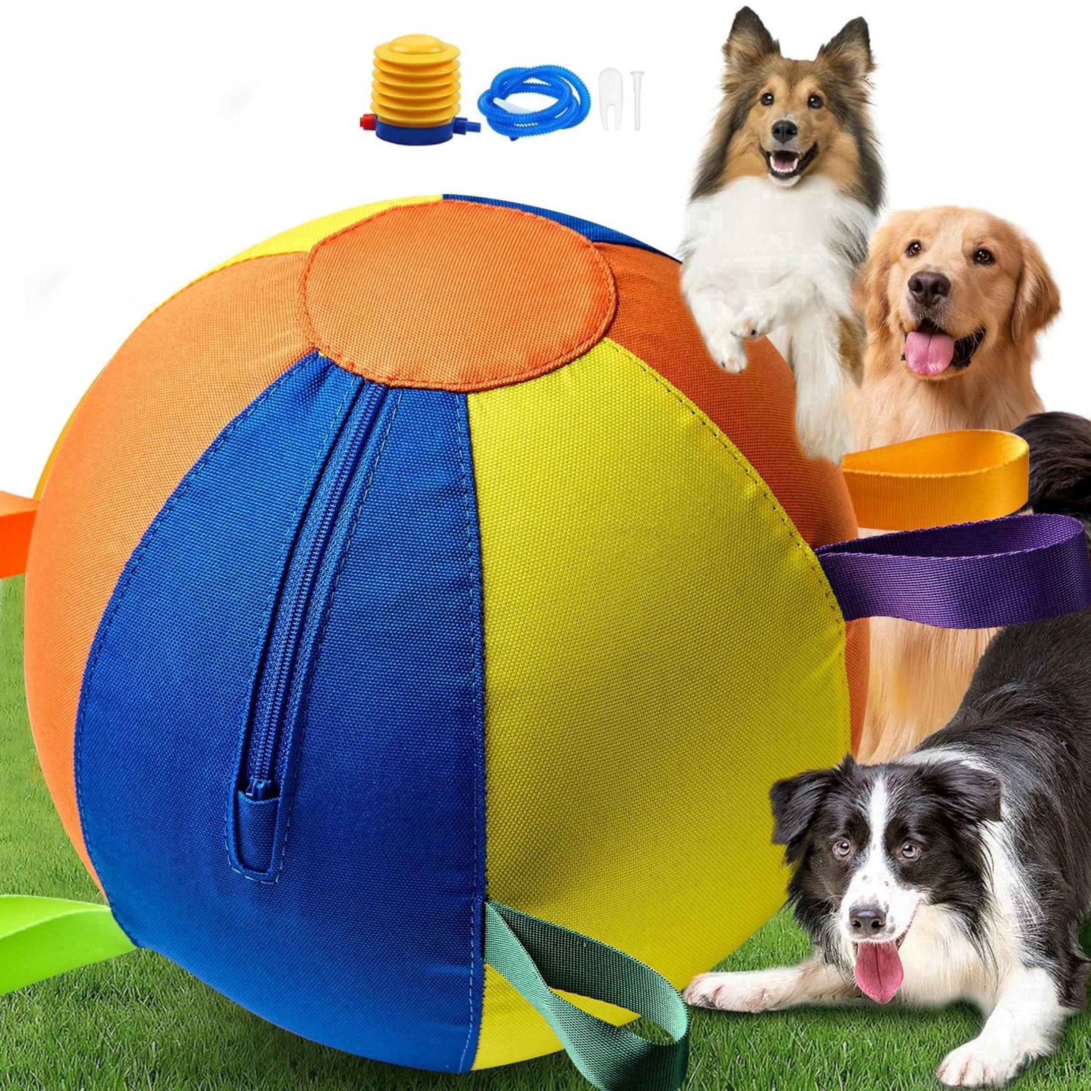 Calming Jumbo Ball for Dogs, Herding Ball Toy for Medium Large Dogs, Tear Resistant Inflatable Exercise Ball with Durable Handle Cover Pump(17.7")