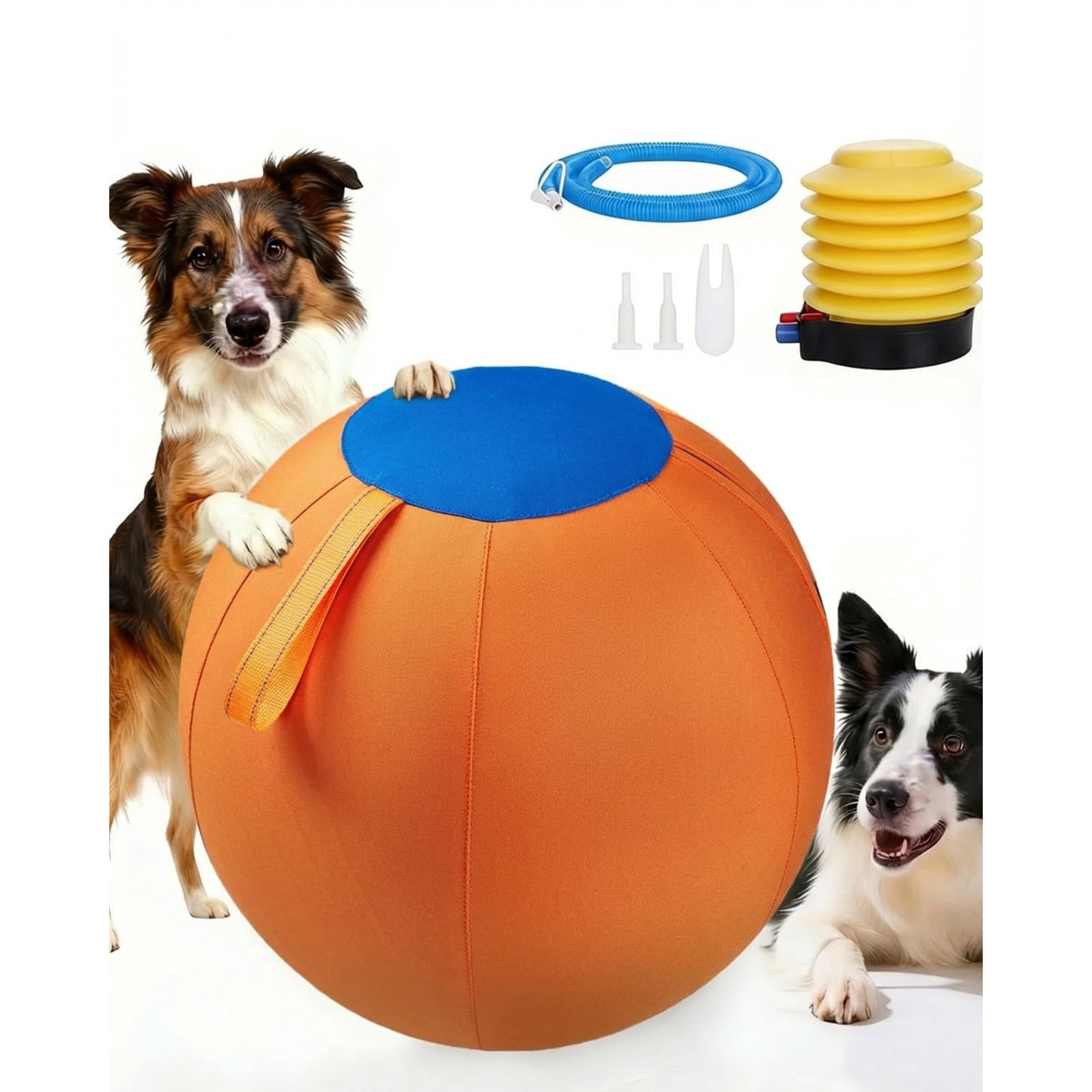 Calming Jumbo Ball for Dogs and Horses, Durable Tear-Resistant Inflatable Herding Toy, with Heavy-Duty Handle Cover and Pump, 10/18/22 Inch