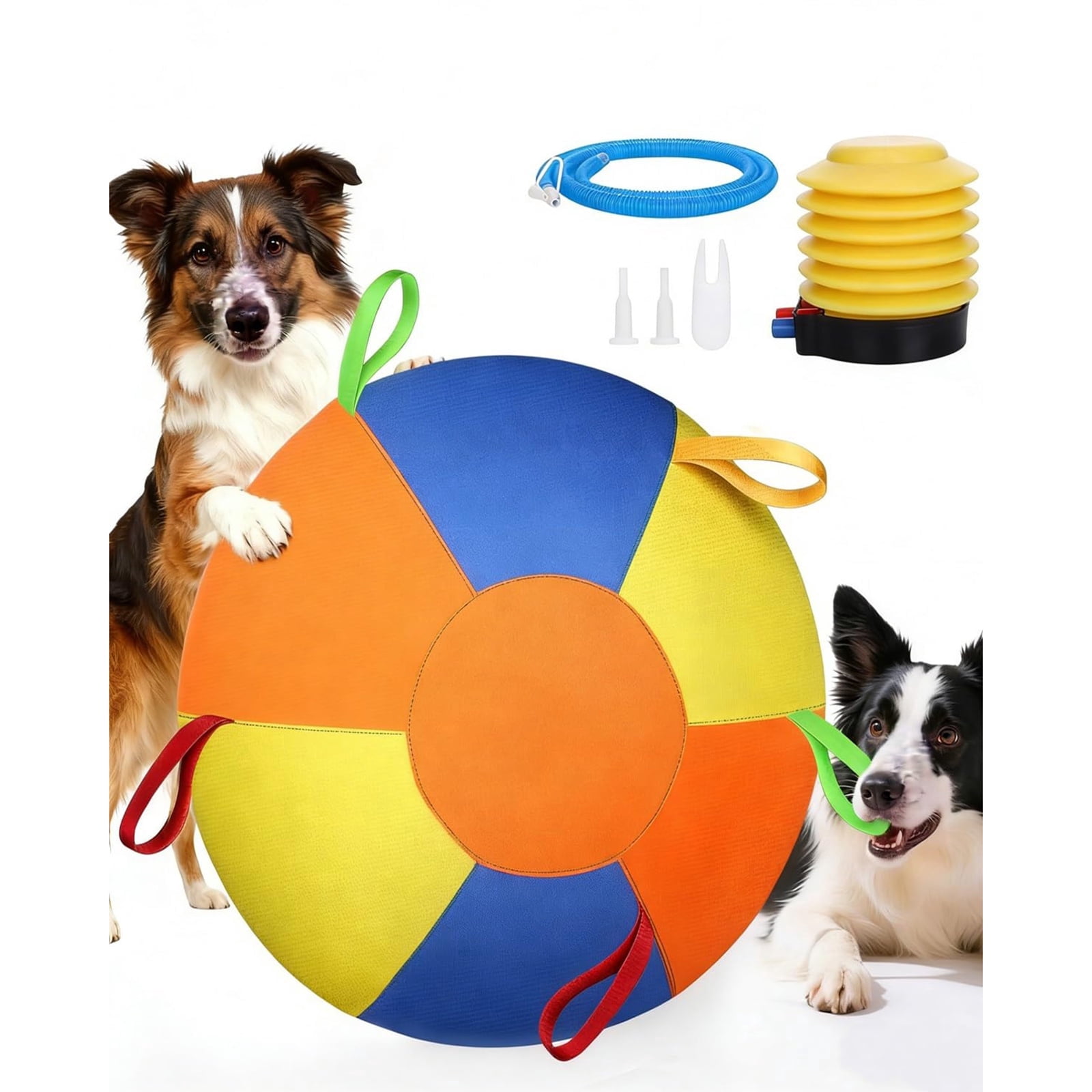 Calming Jumbo Ball for Dogs and Horses, Durable Tear-Resistant Inflatable Herding Toy, with Heavy-Duty Handle Cover and Pump, 10/18/22 Inch