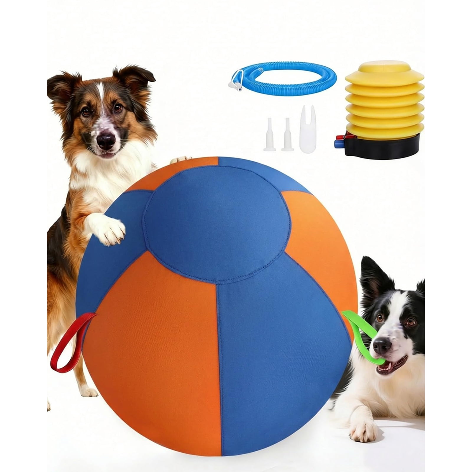 Calming Jumbo Ball for Dogs and Horses, Durable Tear-Resistant Inflatable Herding Toy, with Heavy-Duty Handle Cover and Pump, 10/18/22 Inch