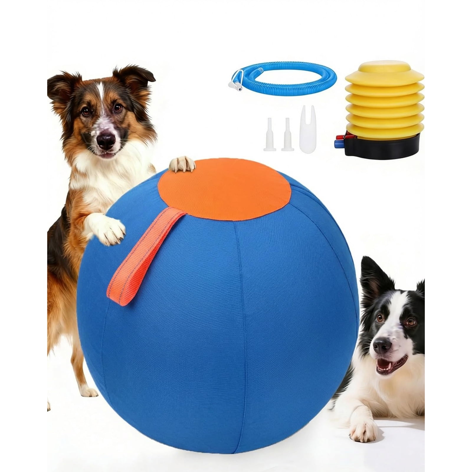 Calming Jumbo Ball for Dogs and Horses, Durable Tear-Resistant Inflatable Herding Toy, with Heavy-Duty Handle Cover and Pump, 10/18/22 Inch