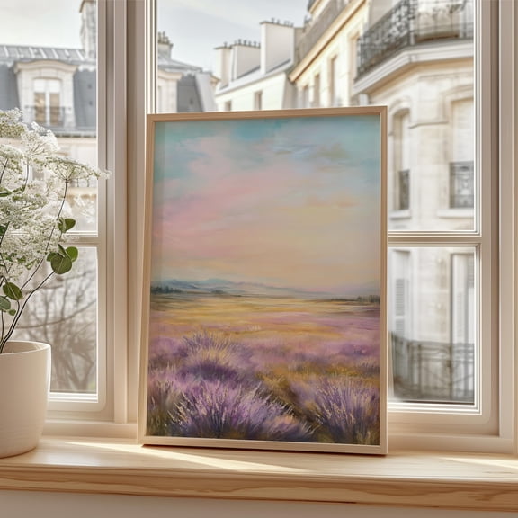 Calming Landscape Picture For The Pastel Colored Landscape Purple Field For Evening Mood Nature Poster Unframed Paper Print