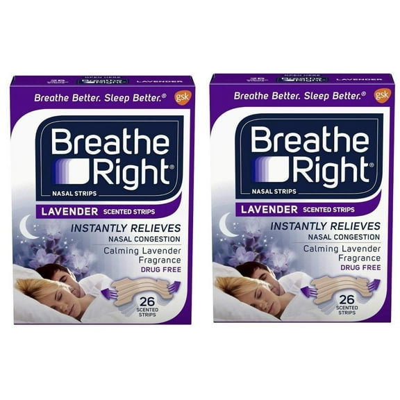 Calming Lavender Scented Drug-Free Nasal Strips for Nasal Congestion Relief - 2 Packages (26 count), Breathe Right nasal strips open your nose up.., By Breathe Right