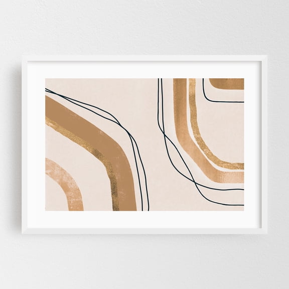 Calming Lines Modern Mid Century Art Beige Brown - Painting Abstract Minimalist Geometric Modern Art Boho Line Art Pastel White Framed Wall Art Print 5 x 7 inches