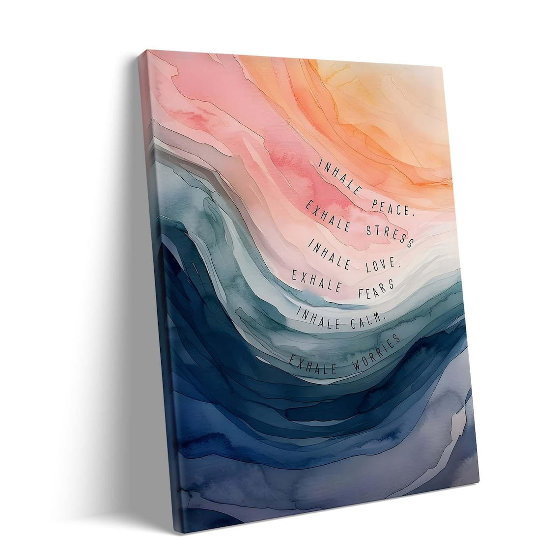 Calming Ocean Theme Canvas Art - "Inhale Peace Exhale Stress" Motivational Quote Wall Decor, Premium Fade-Resistant Canvas Print, Ready to Hang for Bedroom, Office, Yoga Studio, Living Room