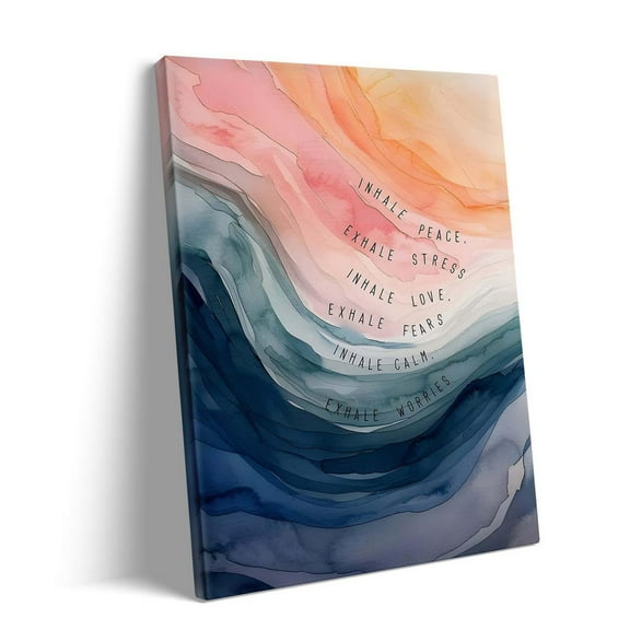 Calming Ocean Theme Canvas Art - "Inhale Peace Exhale Stress" Motivational Quote Wall Decor, Premium Fade-Resistant Canvas Print, Ready to Hang for Bedroom, Office, Yoga Studio, Living Room